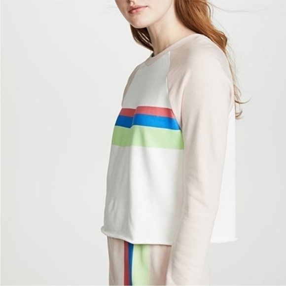 Wildfox Rainbow Striped Cropped Sweatshirt Terry Cloth Inside - Picture 2 of 11